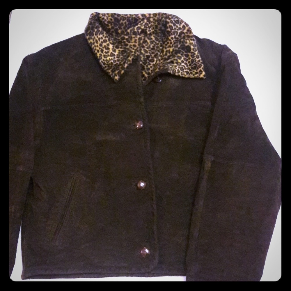 Leopard Collar Black Women's Jacket